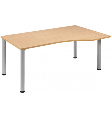 Schreibtisch Flex, manuell h&ouml;henverstellbar, 68-80cm (H), 180x80/100cm (BxT), Freiform, buche / silber