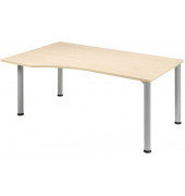 Schreibtisch Flex, manuell h&ouml;henverstellbar, 68-80cm (H), 180x80/100cm (BxT), Freiform, ahorn / silber