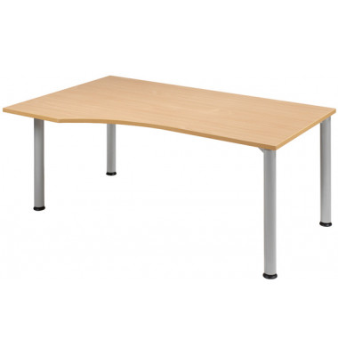 Schreibtisch Flex, manuell h&ouml;henverstellbar, 68-80cm (H), 180x80/100cm (BxT), Freiform, buche / silber