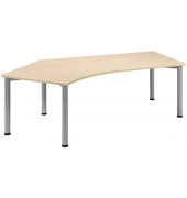 Schreibtisch Flex, manuell h&ouml;henverstellbar, 68-80cm (H), 216,6x80cm (BxT), Freiform, ahorn / silber