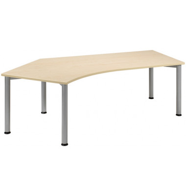 Schreibtisch Flex, manuell h&ouml;henverstellbar, 68-80cm (H), 216,6x80cm (BxT), Freiform, ahorn / silber