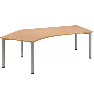 Schreibtisch Flex, manuell höhenverstellbar, 68-80cm (H), Freiform, buche / silber