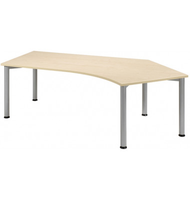 Schreibtisch Flex, manuell h&ouml;henverstellbar, 68-80cm (H), 216,6x80cm (BxT), Freiform, ahorn / silber