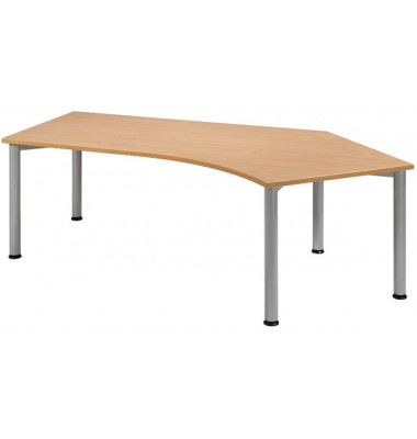 Schreibtisch Flex, manuell höhenverstellbar, 68-80cm (H), Freiform, buche / silber