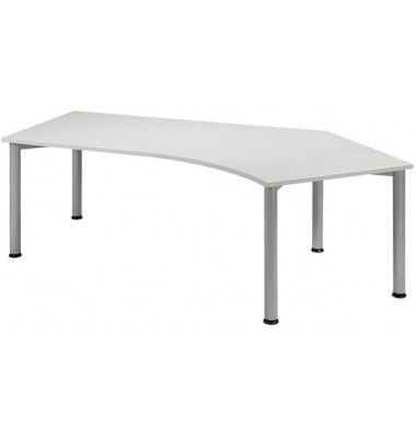 Schreibtisch Flex, manuell höhenverstellbar, 68-80cm (H), Freiform, grau / silber