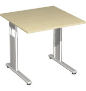 Schreibtisch Flex, manuell h&ouml;henverstellbar, 68-82cm (H), 80x80cm (BxT), quadratisch, ahorn / silber