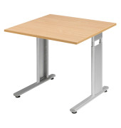 Schreibtisch Flex, manuell höhenverstellbar, 68-82cm (H), 80x80cm (BxT), quadratisch, buche / silber