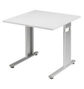 Schreibtisch Flex, manuell höhenverstellbar, 68-82cm (H), 80x80cm (BxT), quadratisch, grau / silber