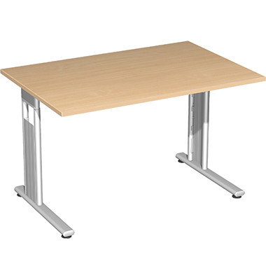 Schreibtisch Flex, manuell höhenverstellbar, 68-82cm (H), 120x80cm (BxT), rechteckig, buche / silber Schreibtisch Flex, manuell höhenverstellbar, 68-82cm (H), 120x80cm (BxT), rechteckig, buche / silber