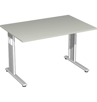 Schreibtisch Flex, manuell höhenverstellbar, 68-82cm (H), 120x80cm (BxT), rechteckig, grau / silber Schreibtisch Flex, manuell höhenverstellbar, 68-82cm (H), 120x80cm (BxT), rechteckig, grau / silber
