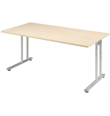 Schreibtisch Flex, manuell höhenverstellbar, 68-82cm (H), rechteckig, ahorn / silber