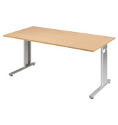 Schreibtisch Flex, manuell höhenverstellbar, 68-82cm (H), 160x80cm (BxT), rechteckig, buche / silber