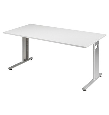 Schreibtisch Flex, manuell höhenverstellbar, 68-82cm (H), 160x80cm (BxT), rechteckig, grau / silber