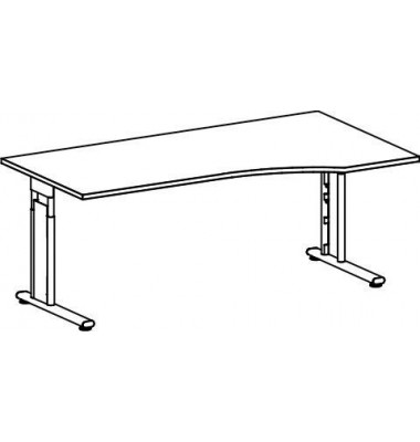 Schreibtisch Flex, manuell h&ouml;henverstellbar, 68-82cm (H), 180x80/100cm (BxT), Freiform, grau / silber