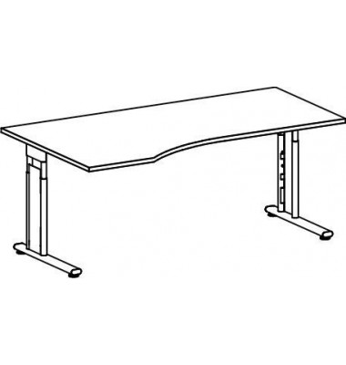 Schreibtisch Flex, manuell h&ouml;henverstellbar, 68-82cm (H), 180x80/100cm (BxT), Freiform, ahorn / silber