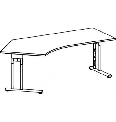 Schreibtisch Flex, manuell h&ouml;henverstellbar, 68-82cm (H), 216,6x80/113,1cm (BxT), Freiform, grau / silber
