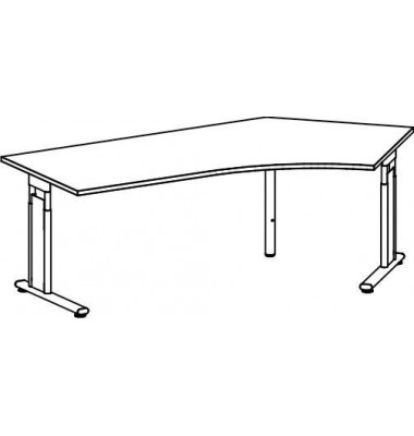 Schreibtisch Flex, manuell h&ouml;henverstellbar, 68-82cm (H), 216,6x80/113,1cm (BxT), Freiform, buche / silber