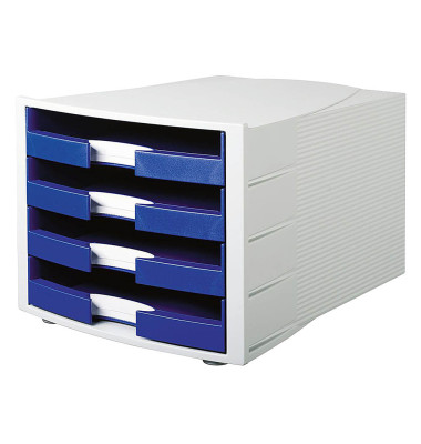 Schubladenbox Impuls 1011-14 lichtgrau/blau 4 Schubladen offen