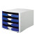 Schubladenbox Impuls 1011-14 lichtgrau/blau 4 Schubladen offen