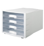 Schubladenbox Impuls 1011-63 lichtgrau/transparent 4 Schubladen offen