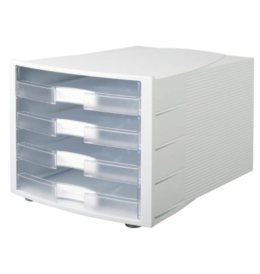 Schubladenbox Impuls 1011-63 lichtgrau/transparent 4 Schubladen offen
