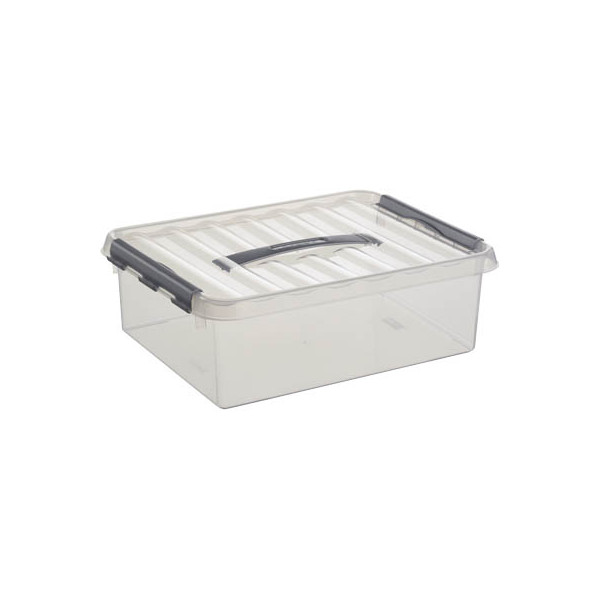 8711112795006 - helit the q-line Aufbewahrungsbox mit Deckel transparent Lebensmittelechte stapelbare Kunststoffbox mit Klickverschluss 1 Box mit Tragegriff 10 Liter