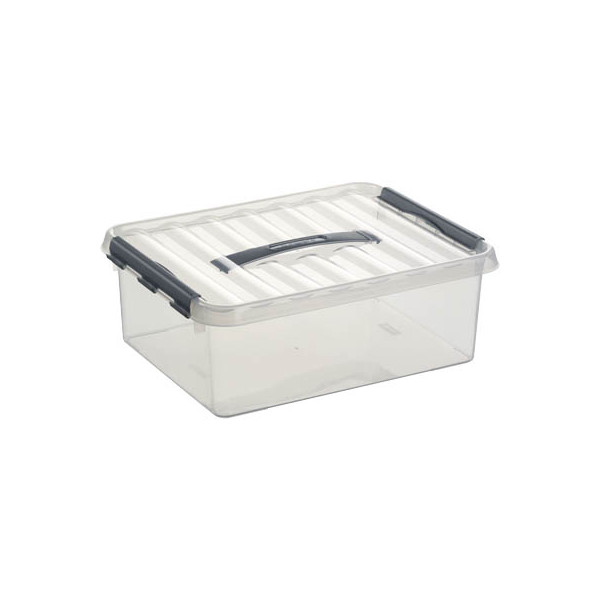 8711112786004 - helit the q-line Aufbewahrungsbox mit Deckel transparent Lebensmittelechte stapelbare Kunststoffbox mit Klickverschluss 1 Box mit Tragegriff 12 Liter