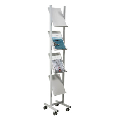 Prospektregal aus Metall 4 Fächer A4, silber