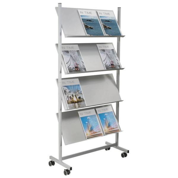 4012086046052 - helit Rolling Show DIN A4 Prospekthalter Silber H6813499 750 (B) x 390 (T) x 1580 (H) mm