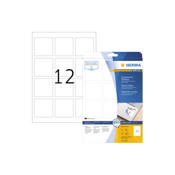4008705101097 - Etiketten Nr 10109 60 x 60 mm quadratisch ablösbar selbstklebend sichere Haftung Papier weiß 300 Stück