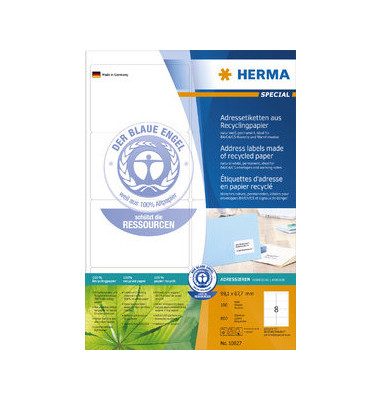 10827 Adressetiketten 99,1 x 67,7 mm weiß 800 Stück Recycling 10827 Adressetiketten 99,1 x 67,7 mm weiß 800 Stück Recycling