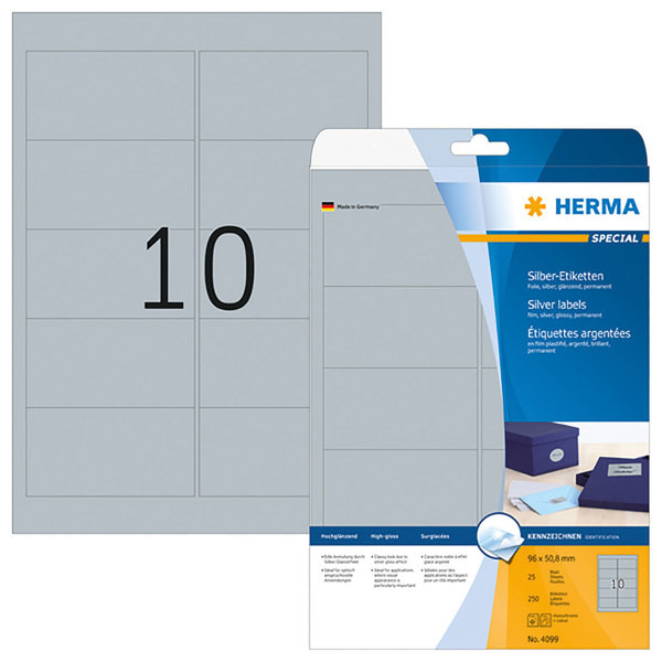 4008705040990 - Etiketten 96x508mm Folie silber A4 250Et 25Bl 10Et Bl LaserCopy 4008705040990 250 Stück