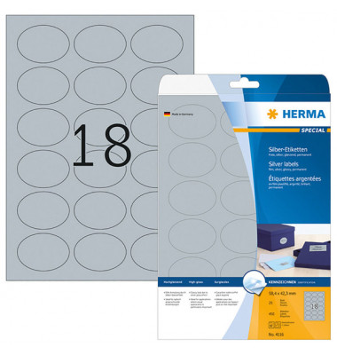 Etiketten 58,4x42,3mm oval Folie si A4 450 Et 25Bl 18Et Bl LaserCopy
