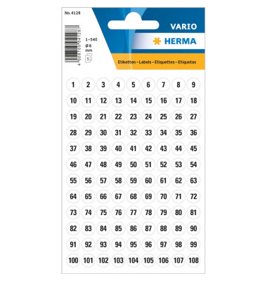 Zahlen 8mm 1-540 Papier ws sw 5Bl 1Pack