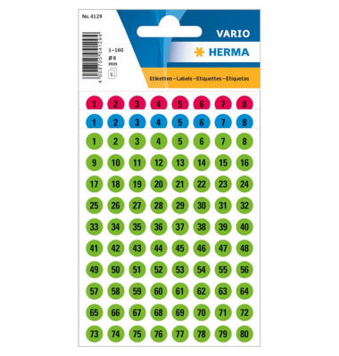 Zahlen 8mm 1-160 Papier f.sort sw 6Bl 1Pack