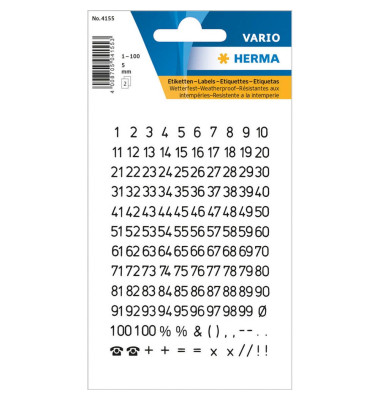 Zahlen 5mm 1-100 wetterfest sw Folie transparent schwarz 2Bl 1Pack