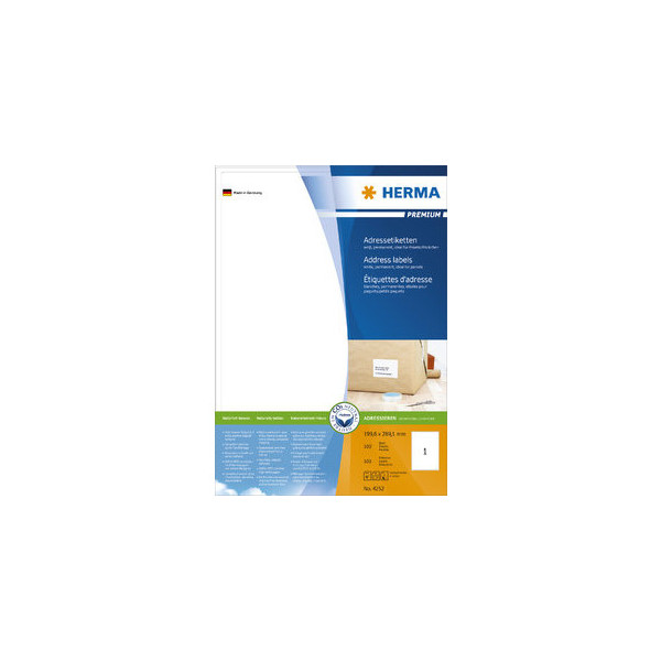 4008705042529 - Universaletiketten HERMA 4252 permanenthaftend selbstklebend bedruckbar B 1996 x H 2891 mm FSC®-Papier weiß 100 Stück 100 Blatt
