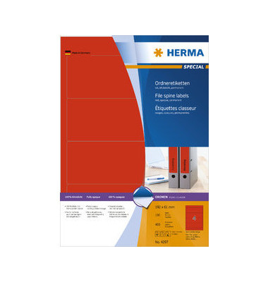 R&uuml;ckenschilder Special 4297, rot, breit/kurz, 61x192mm, selbstklebend, permanent 