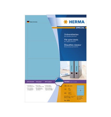 R&uuml;ckenschilder Special 4298, blau, breit/kurz, 61x192mm, selbstklebend, permanent 