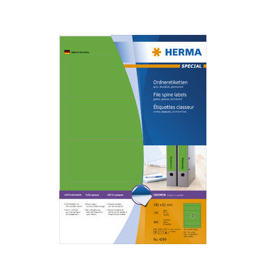 R&uuml;ckenschilder Special 4299, gr&uuml;n, breit/kurz, 61x192mm, selbstklebend, permanent 