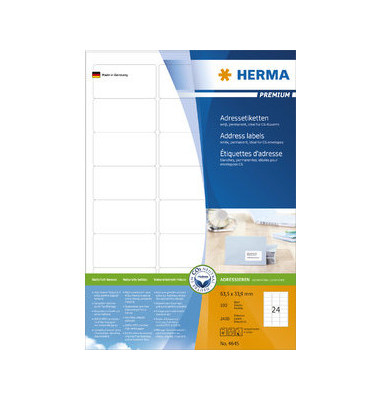 Herma 4645 Adressetiketten 63,5 x 33,9 mm weiß 2400 Stück