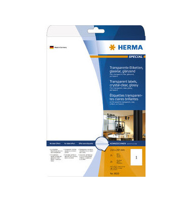 Folienetiketten Special 8020, transparent, 210x297mm (BxH), rechteckig