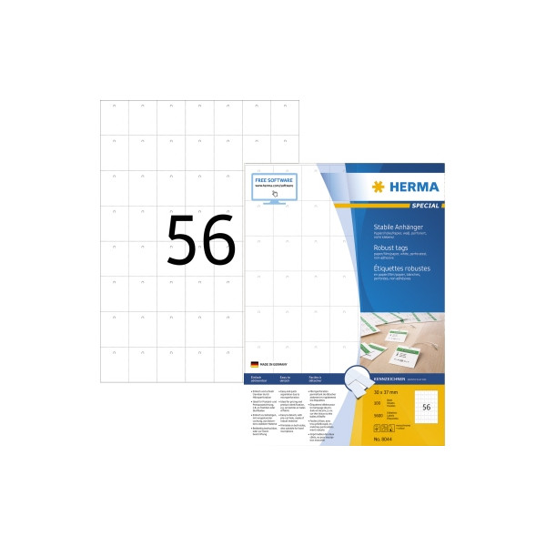 4008705080446 - HERMA Anhänger 8044 Weiß Rechteckig DIN A4 30 x 37 mm 100 Blatt à 56 Etiketten