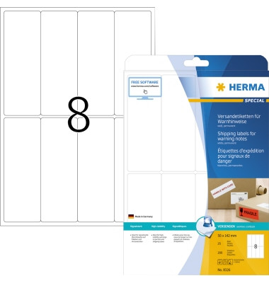 Etikett 50x142mm Warnhinweis weiss A4 200Et 25Bl 8Et Bl LaserInkCopy