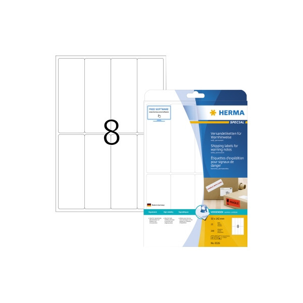4008705083263 - Etikett 50x142mm Warnhinweis weiss A4 200Et 25Bl 8Et Bl LaserInkCopy 4008705083263 200 Stück
