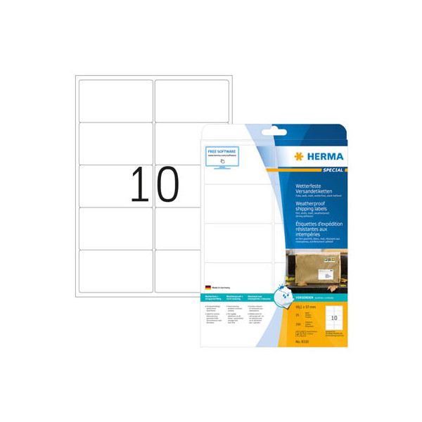 4008705083300 - HERMA Strapazierfähige Etiketten 8330 Weiß DIN A4 991 x 57 mm 25 Blatt à 10 Etiketten