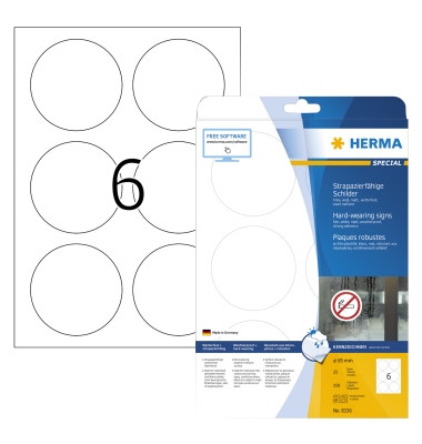 Folienetiketten Special 8336, wei&szlig;, &Oslash; 85mm, rund