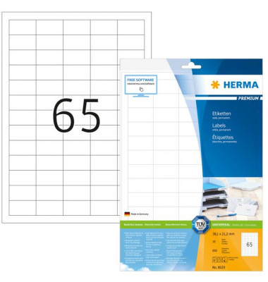Etiketten Premium 8629, weiß 38,1x21,2mm, rechteckig, 