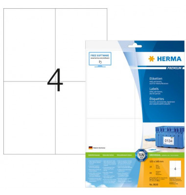 Etiketten Premium 8630, weiß 105x148mm, rechteckig, 