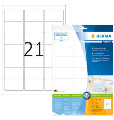 Etiketten Premium 8632, weiß 63,5x38,1mm, rechteckig, 
